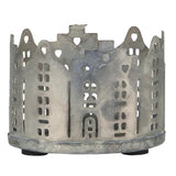 Zinc Candle Holder with Houses Silhouette