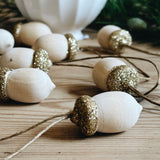 18 Wooden Glitter Acorn Tree Decorations