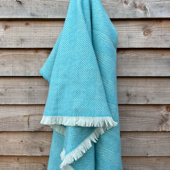 Pure New Wool Fringed Throw in Aqua Camperdown Lane