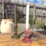 Dusky Pink pressed glass candlestick