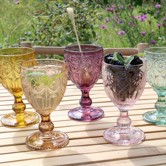 Embossed Wine Glasses in Assorted Colours