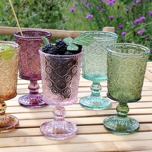 Embossed Stem Glasses in Assorted Colours