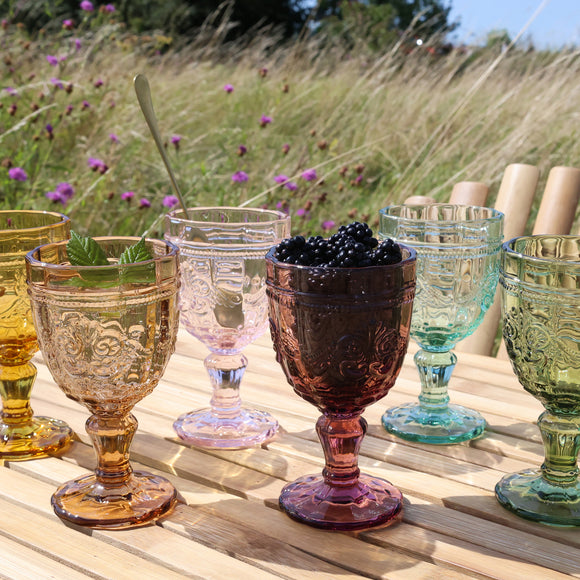 Embossed Wine Glasses in Assorted Colours