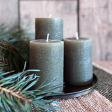 Rustic Pillar Candles in Olive