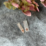 Silver Rectangle Earrings with Layered Copper Star
