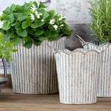 Zinc Ribbed Planters with Handles