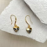 Dalmatian Jasper heart pendant earrings on gold-plated hooks