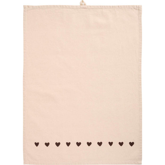 Cotton Teatowel with Brown Hearts