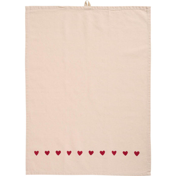 Cotton Teatowel with Red Hearts