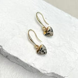 Dalmatian Jasper heart pendant earrings on gold-plated hooks