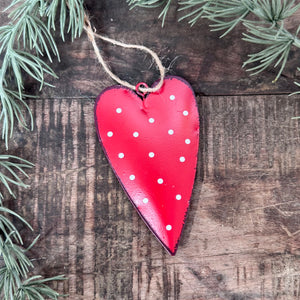 Red & White Tin Heart Decorations