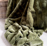 Ribbed Faux Fur Throw in Dark Olive