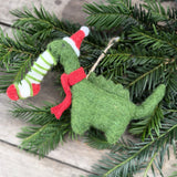 Wool Christmas dinosaur tree decoration, additional view