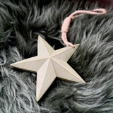 Sage green wooden star decoration with jute hanging loop