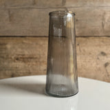 Smokey Grey Glass Ribbed Vase
