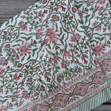 Cotton Hand Block Printed Tablecloth in Pink and Green Floral