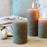 Rustic Pillar Candles in Olive