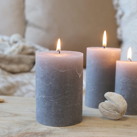 Rustic Pillar Candles in Grey