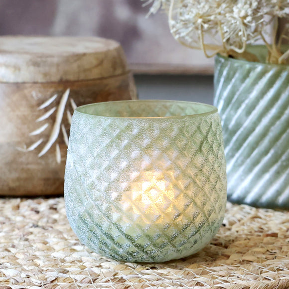 Glass Tealight Holder in Dusty Olive