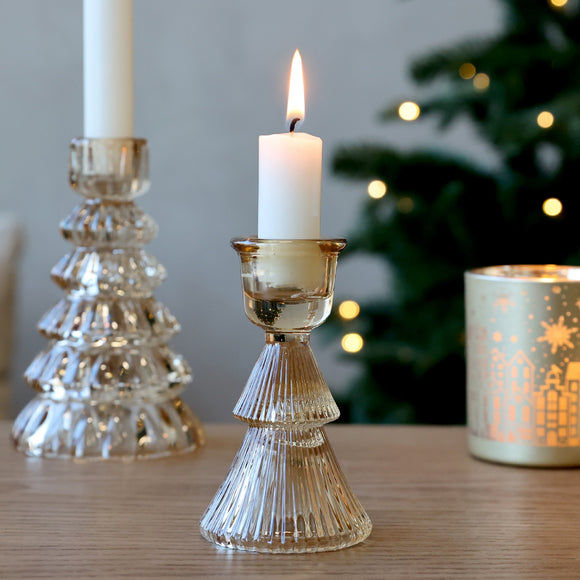 Pressed Glass Candlestick - Champagne