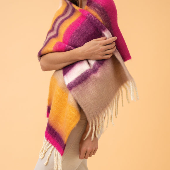 Chunky Striped Scarf in Damson & Mustard