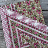 Cotton Hand Block Printed Tablecloth in Mustard and Pink