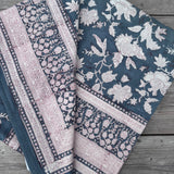 Cotton Hand Block Printed Tablecloth in Denim and White