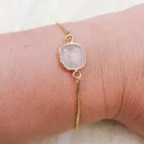 Clear Quartz square slider bracelet worn on the wrist