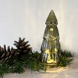 Small tree-shaped LED light in green glass, alternate view