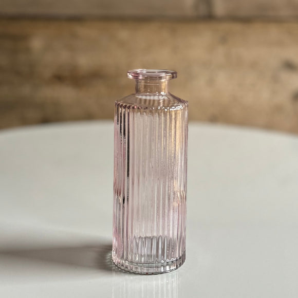 Dusky Pink Tall Ribbed Glass Bottle