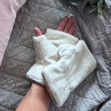 Faux Fur Fingerless Mittens - Cream