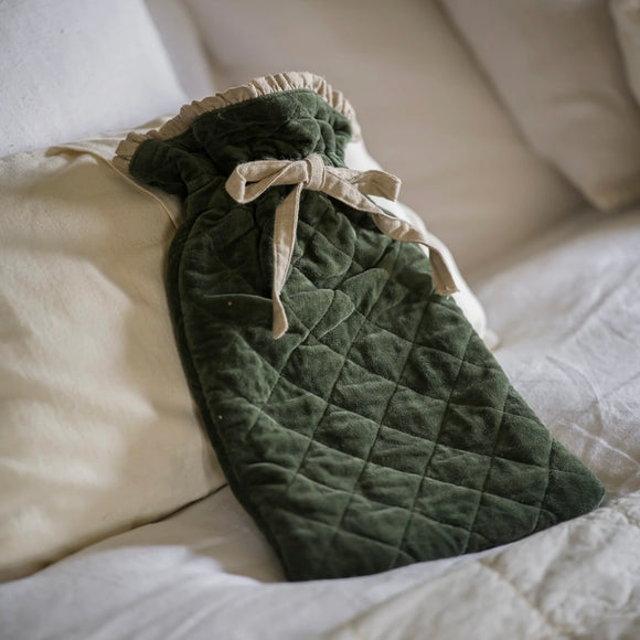 Velvet Hot Water Bottle in Moss