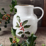 Large stoneware jug with holly and berries design, additional view