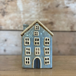 Ceramic House for Tealight in Pale Blue