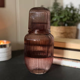 Water Set – ribbed glass carafe and matching glass, available in olive, mulberry and caramel colourways