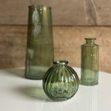 Vintage Green Glass Ribbed Vase