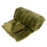 Ribbed Faux Fur Throw in Dark Olive