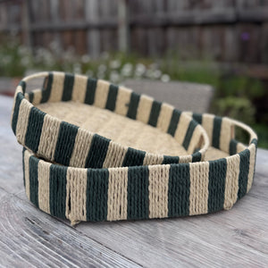 Woven Green Stripe Trays