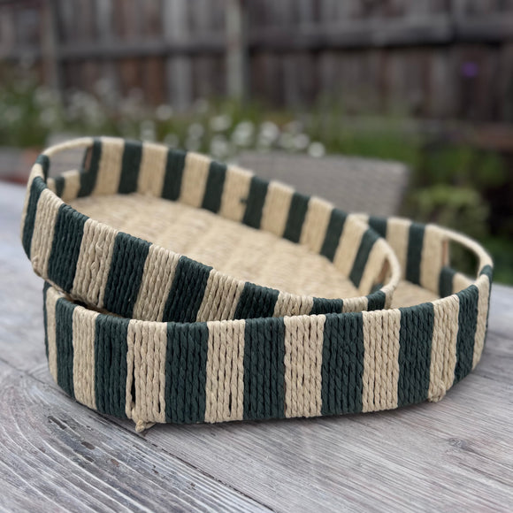 Woven Green Stripe Trays
