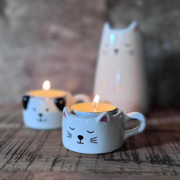 White Ceramic Cat Tealight Holder