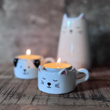 White Ceramic Cat Tealight Holder