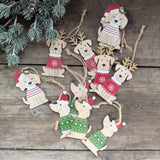 Set of 12 Wooden Christmas Dogs