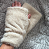 Faux Fur Fingerless Mittens - Nude