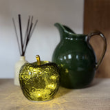 Apple LED Light in Green (Large) – textured green glass apple-shaped LED lamp with a golden stalk