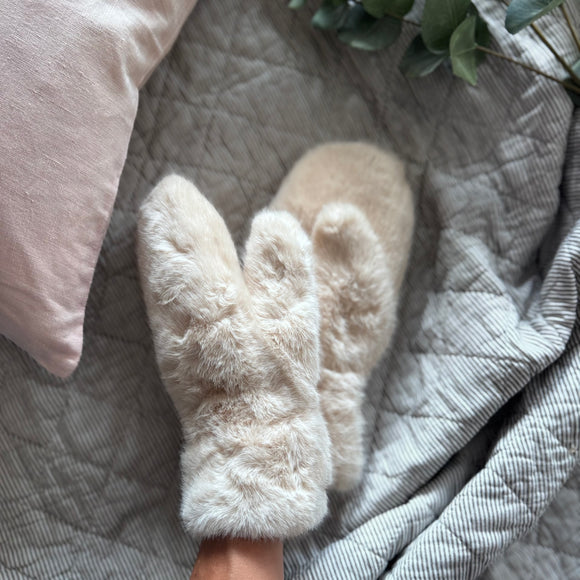 Faux Fur Mittens - Nude