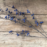 Faux blueberry branch stem on rustic wooden boards