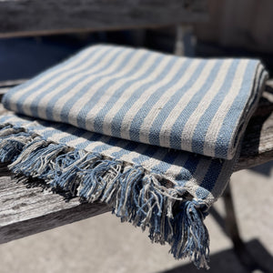 Natural and Blue Striped Throw