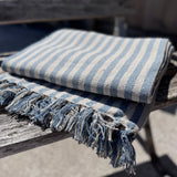 Natural and Blue Striped Throw