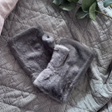 Faux Fur Fingerless Mittens - Grey