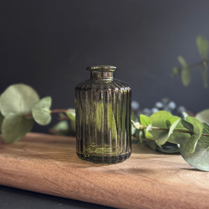Olive Green Ribbed Glass Bottle